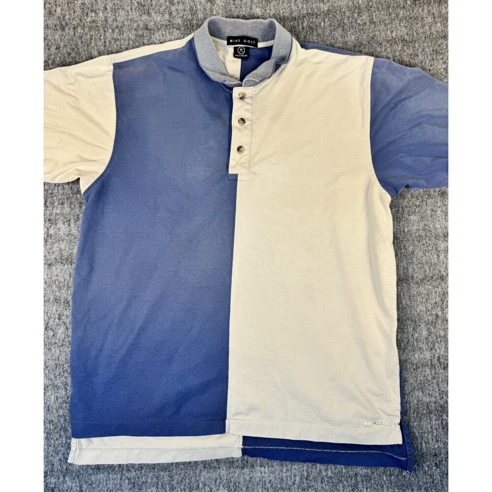 Mens Vintage Nike Golf Stitched Dri Fit Blue & Tan Colorblock Polo Shirt Medium